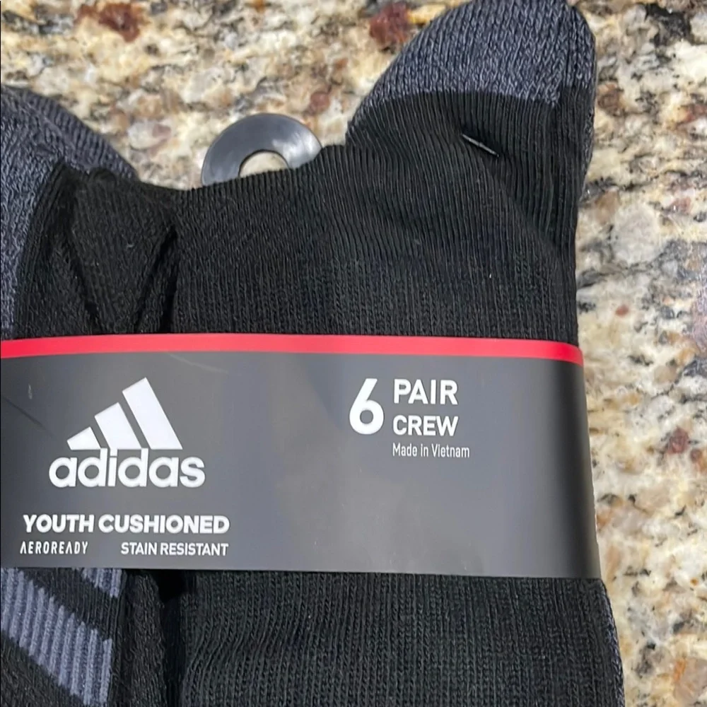 Adidas Youth Cushioned Crew Socks - Black 6 pack